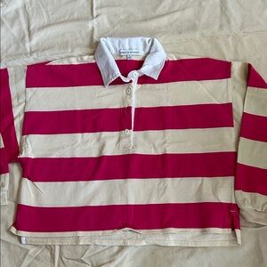 Rebecca Minkoff Pink and Cream Striped Rugby Polo